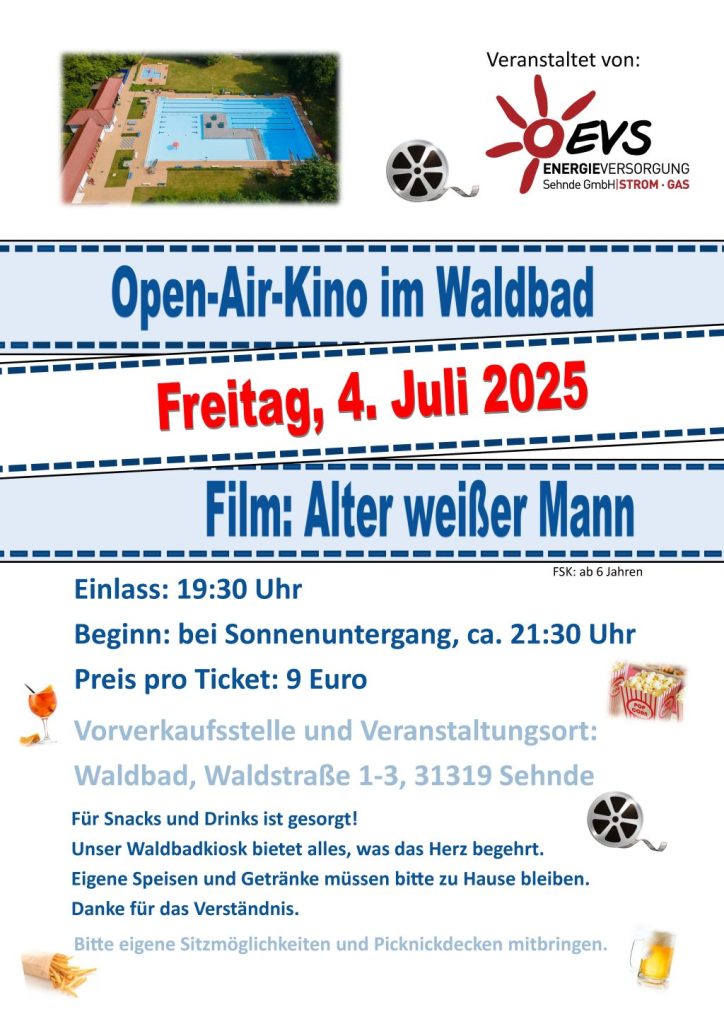 Plakat zur Veranstaltung Open-Air Kino im Waldbad am 4. Juli 2025