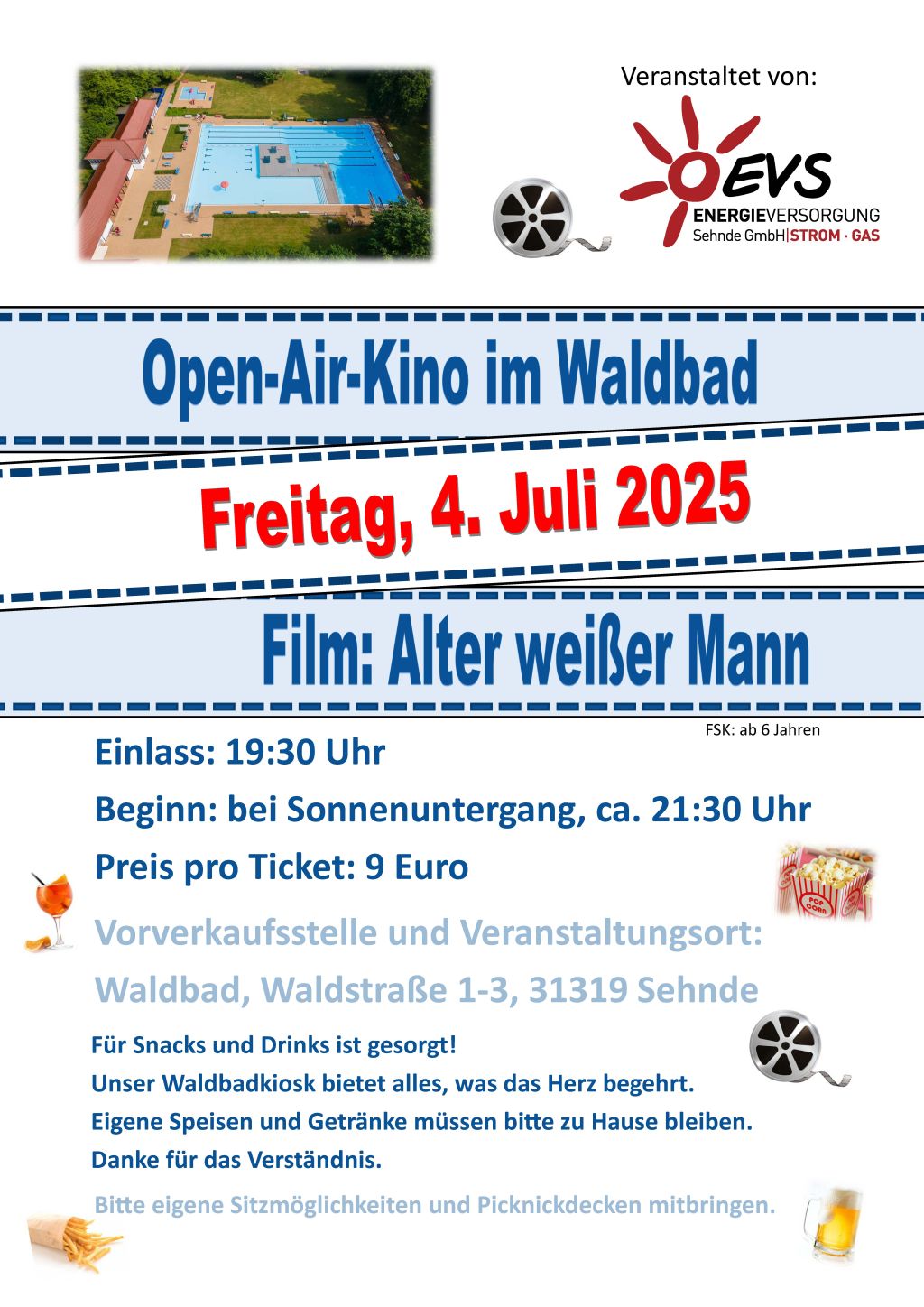 Plakat zur Veranstaltung Open-Air Kino im Waldbad am 4. Juli 2025